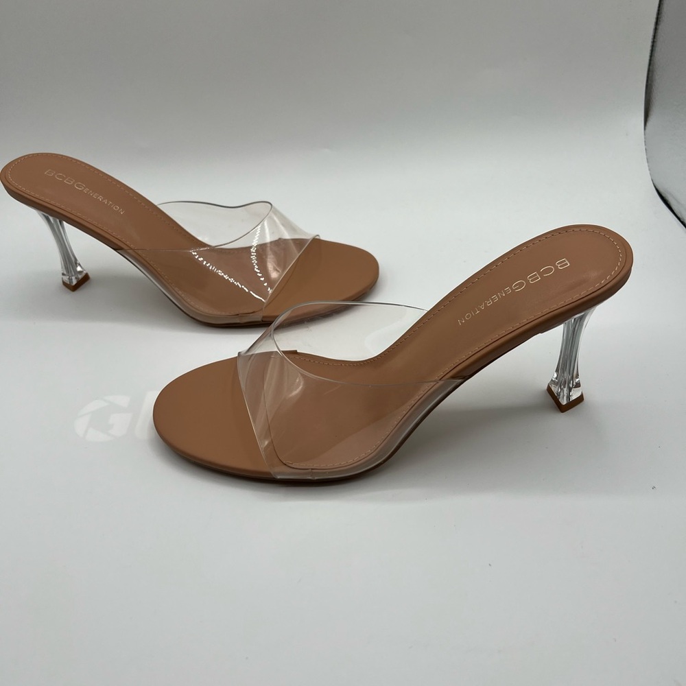 ⸻

BCBGeneration Clear Strap Lucite Heels – Nude / Tan – Size 10 (EU 41) NEW
